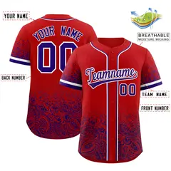 Red Purple Gradient Floral Print Full Button Baseball Jersey 2