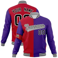 Red Purple-Gray Two Tone Split Letterman Varsity Jacket