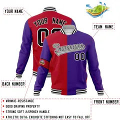 Red Purple-Gray Two Tone Split Letterman Varsity Jacket 4