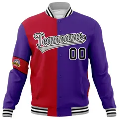 Red Purple-Gray Two Tone Split Letterman Varsity Jacket 5