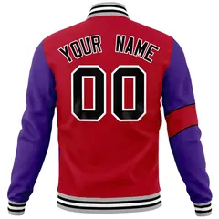 Red Purple-Gray Two Tone Split Letterman Varsity Jacket 6