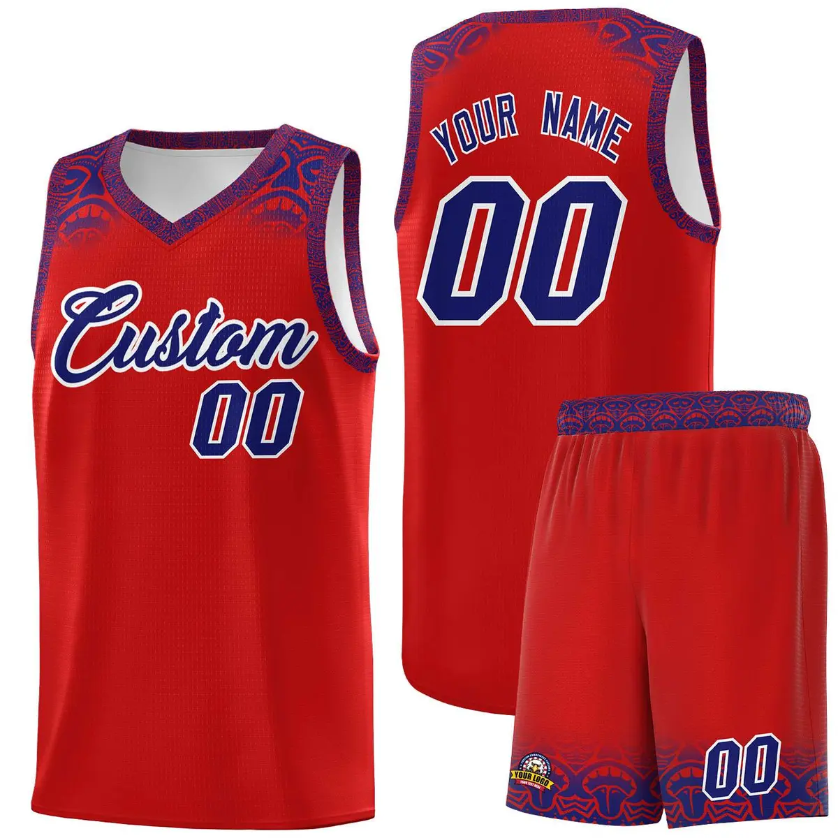 Red Purple Indians Print Basketball Uniform Jersey