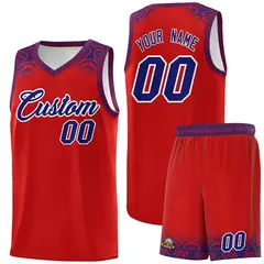 Red Purple Indians Print Basketball Uniform Jersey 1