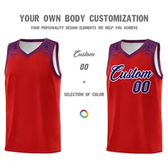 Red Purple Indians Print Basketball Uniform Jersey 3