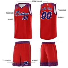 Red Purple Indians Print Basketball Uniform Jersey 5