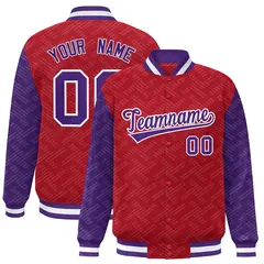 Red Purple L Pattern Varsity Raglan Letterman Baseball Jacket 1