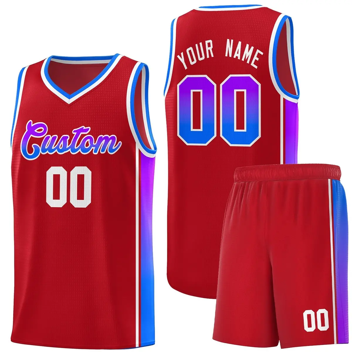Red Purple-Light Blue Gradient Basketball Jersey