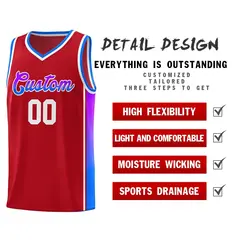 Red Purple-Light Blue Gradient Basketball Jersey 5