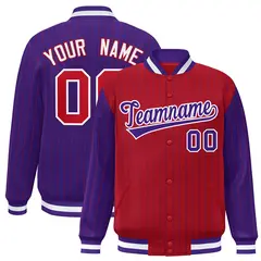 Red Purple Pinstripe Raglan Varsity Letterman Baseball Jacket