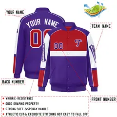 Red Purple Raglan Sleeves Varsity Letterman Jacket 2
