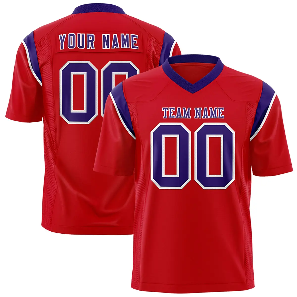 Red Purple Shoulder Cut Two-Tone Flag Football Jersey