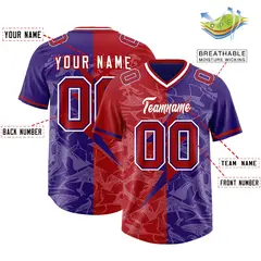 Red Purple Split Lightning Pattern Football Jersey 2