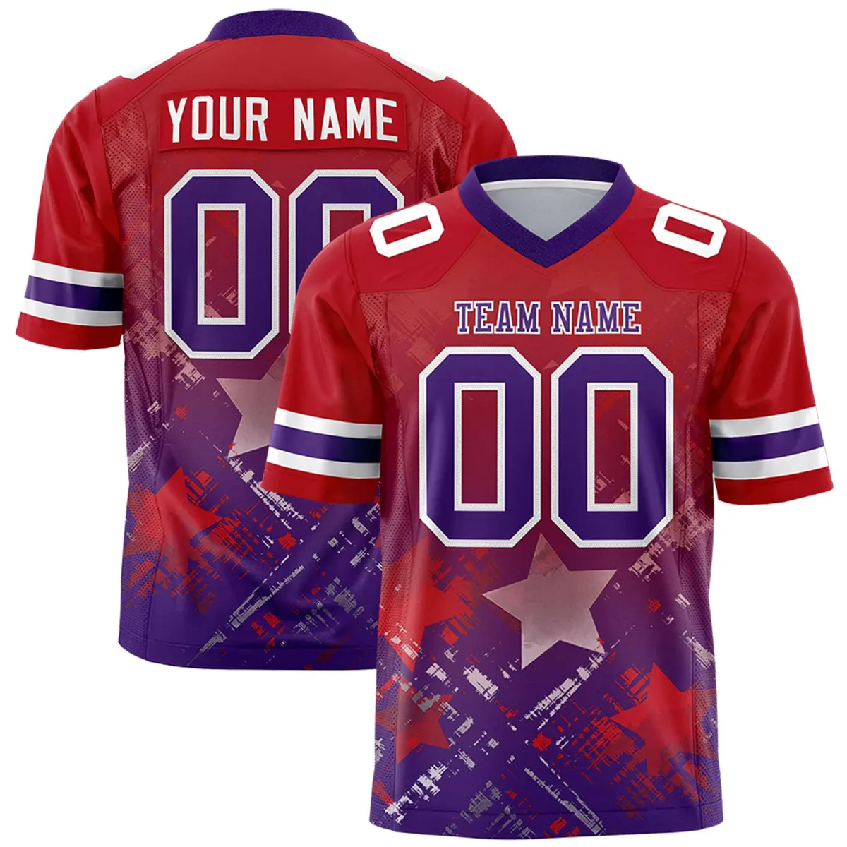 Red Purple Star Gradient Flag Football Jersey