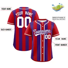 Red Purple Thick Stripe Authentic Baseball Jersey 2
