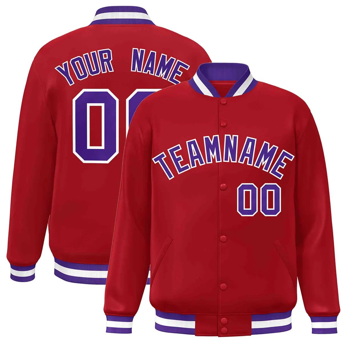 Red Purple-White Classic Varsity Full-Snap Letterman Jacket