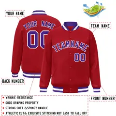 Red Purple-White Classic Varsity Full-Snap Letterman Jacket 2