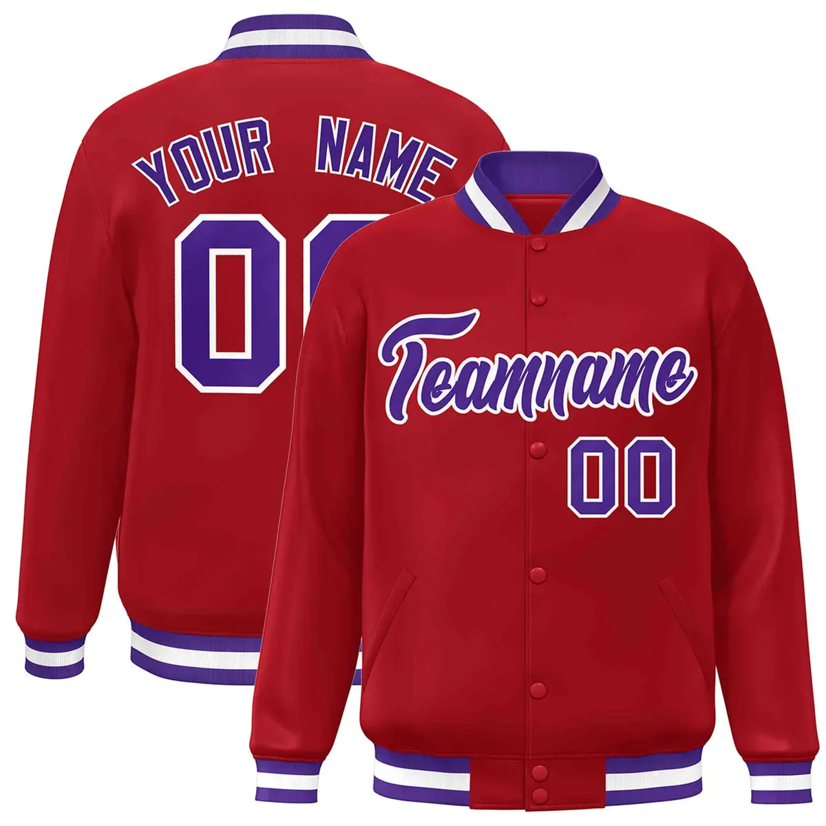 Red Purple-White Classic Varsity Full-Snap Letterman Jacket