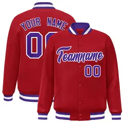 Red Purple-White Classic Varsity Full-Snap Letterman Jacket 1