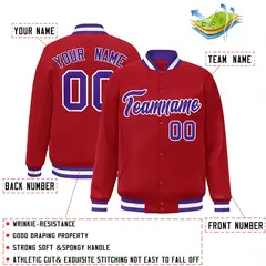 Red Purple-White Classic Varsity Full-Snap Letterman Jacket 2