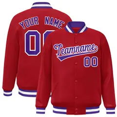 Red Purple-White Classic Varsity Full-Snap Letterman Jacket 1