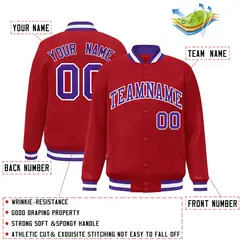 Red Purple-White Classic Varsity Full-Snap Letterman Jacket 2