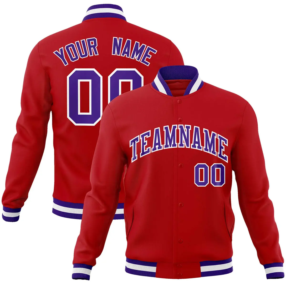 Red Purple-White Classic Varsity Full-Snap Letterman Jacket