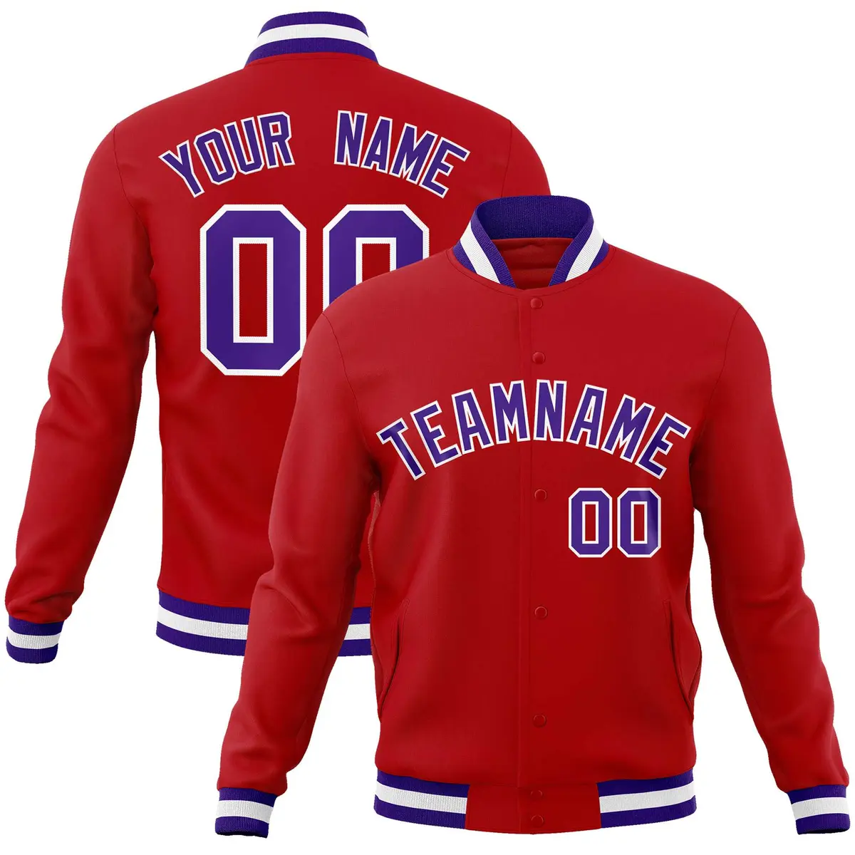 Red Purple-White Classic Varsity Full-Snap Letterman Jacket