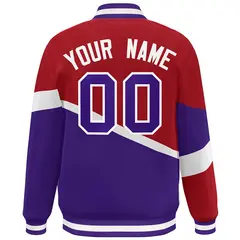 Red Purple-White Color Block Varsity Bomber Baseball Jacket 4
