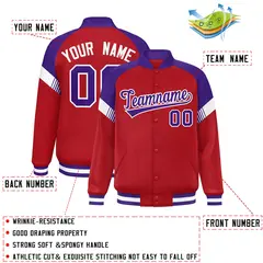 Red Purple-White Color Block Varsity Letterman Jacket 2