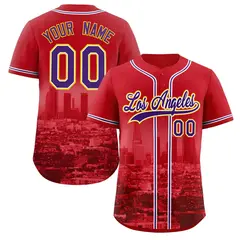 Red Purple White Los Angeles City Skyline Baseball Jersey 1