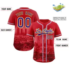 Red Purple White Los Angeles City Skyline Baseball Jersey 2