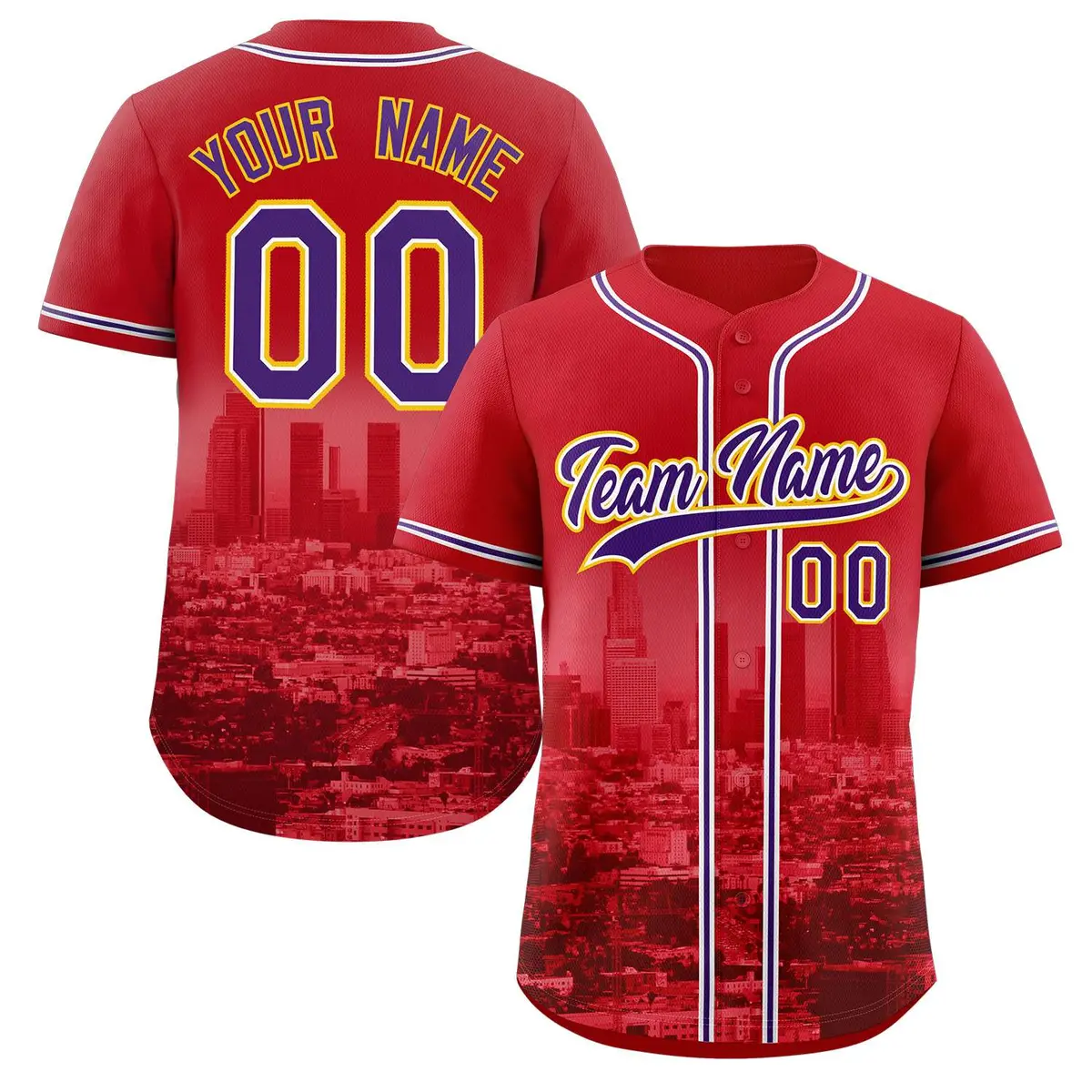 Red Purple White Los Angeles City Skyline Baseball Jersey