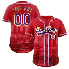 Red Purple White Los Angeles City Skyline Baseball Jersey 1