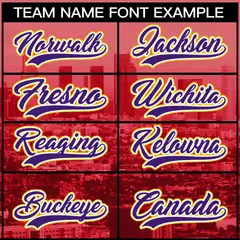 Red Purple White Los Angeles City Skyline Baseball Jersey 3