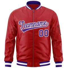 Red Purple-White Varsity Full-Zip Letterman Bomber Jacket 3