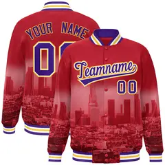Red Purple-Yellow Los Angeles Skyline Varsity Full-Snap Track Jacket 1