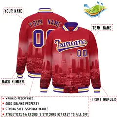 Red Purple-Yellow Los Angeles Skyline Varsity Full-Snap Track Jacket 2