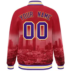 Red Purple-Yellow Los Angeles Skyline Varsity Full-Snap Track Jacket 4