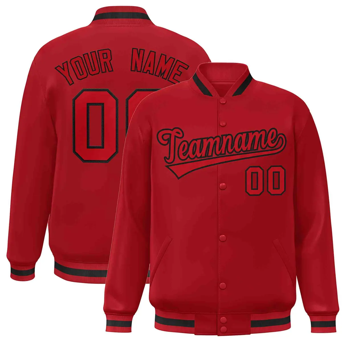 Red Red-Black Full-Snap Varsity Letterman Jacket