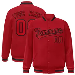 Red Red-Black Full-Snap Varsity Letterman Jacket