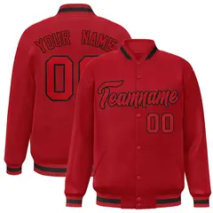 Red Red-Black Full-Snap Varsity Letterman Jacket
