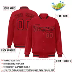 Red Red-Black Full-Snap Varsity Letterman Jacket 2
