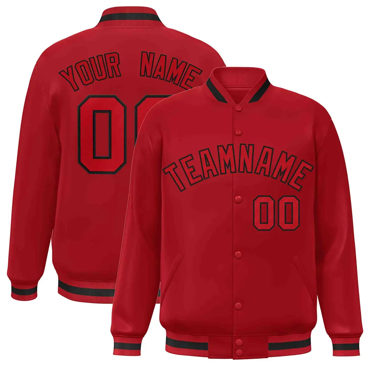 Red Red-Black Full-Snap Varsity Letterman Jacket