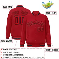 Red Red-Black Full-Snap Varsity Letterman Jacket 2
