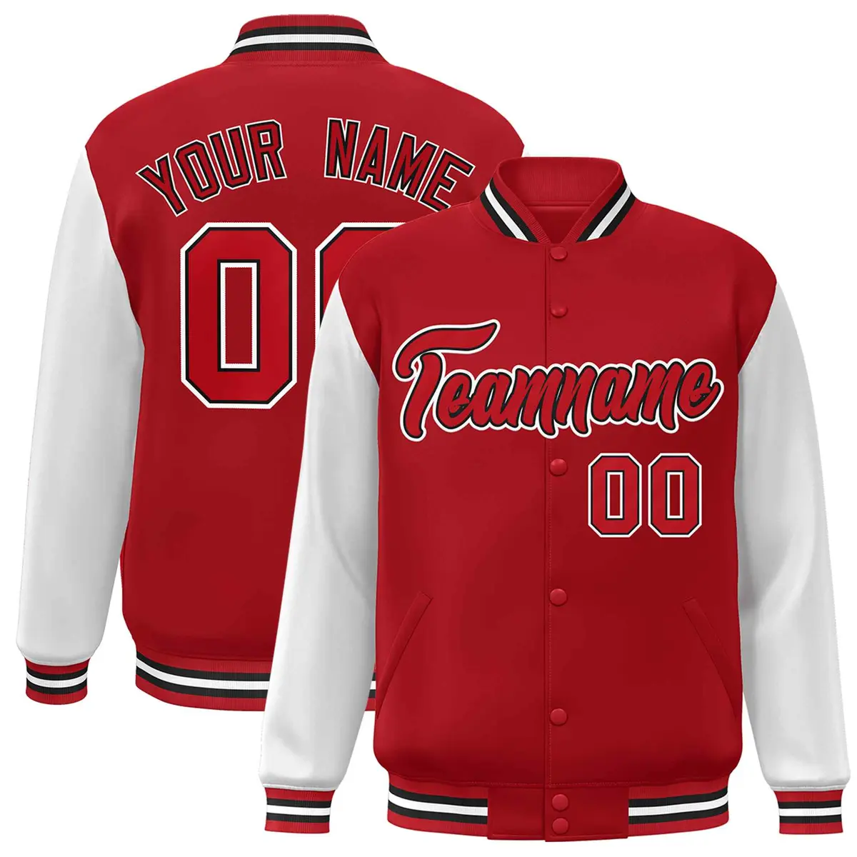 Red Red-Black Raglan Sleeves Varsity Letterman Jacket