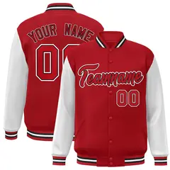 Red Red-Black Raglan Sleeves Varsity Letterman Jacket