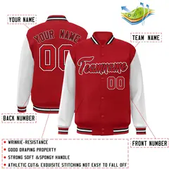 Red Red-Black Raglan Sleeves Varsity Letterman Jacket 2