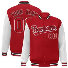 Red Red-Black Raglan Sleeves Varsity Letterman Jacket