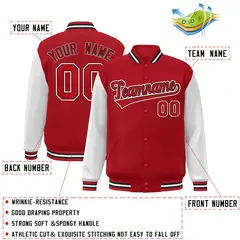 Red Red-Black Raglan Sleeves Varsity Letterman Jacket 2