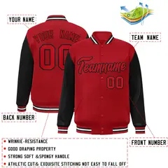 Red Red-Black Raglan Sleeves Varsity Letterman Jacket 2